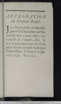 Approbation du Censeur Royal