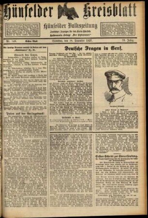 Erste Ausgabe vom Samstag, den 10. Dezember 1927.