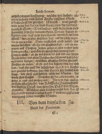 III. Von dem dreyfachen Zustand der Frommen