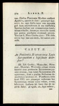 Caput II. An Poenitentia sit verum novae Legis Sacramentum a baptismate diversum?