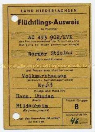 Flüchtlingsausweis von Werner Stielau - Familienkonvolut