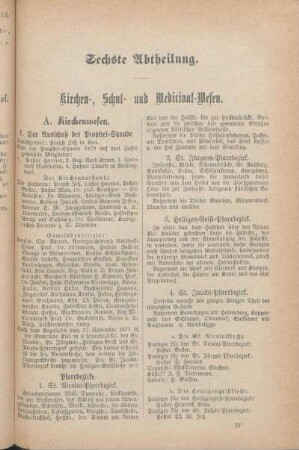 Sechste Abtheilung. Kirchen-, Schul- und Medicinal-Wesen.