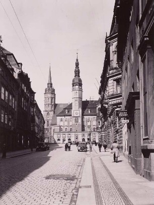 Bautzen, Innere Lauenstraße, Blick nach Norden zu Rathaus und Dom St. Petri