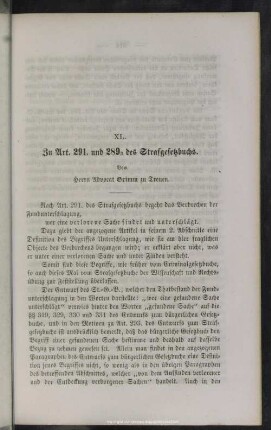 XL. Zu Art. 291. und 289 3 des Strafgesetzbuches