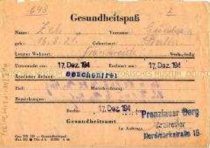 Gesundheitsbescheinigung und Verpflegungsnachweis von Günther Zeh