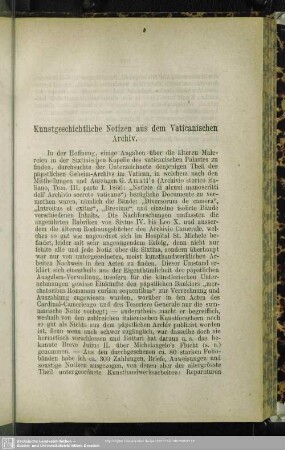 Kunstgeschichtliche Notizen aus dem Vaticanischen Archiv
