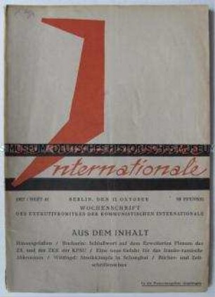 Internationale gesellschaftstheoretische Wochenzeitschrift "Die Kommunistische Internationale" u.a. zu den innerparteilichen Auseinandersetzungen in der UdSSR