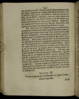 Sectio III. Veras receptasque Sententias ex Jure Communi exponit.