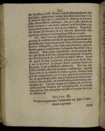 Sectio III. Veras receptasque Sententias ex Jure Communi exponit.