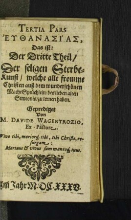 Der Dritte Theil/ Der seligen Sterbe-Kunst/ [...]