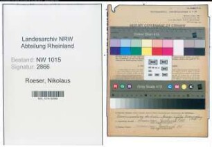 Entnazifizierung Nikolaus Roeser , geb. 08.08.1896 (Postinspektor)