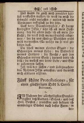 Fünff schöne Protestationes, für einen glückseeligen Todt S. Caroli Borromæi