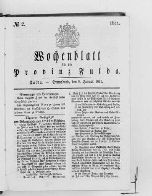 Nr. 2, Ausgabe vom 9. Januar 1841
