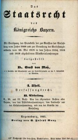 Lehrbuch des bayerischen Staatsrechts. 1,2, Verfassungsrecht