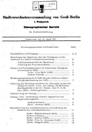 Nr. 24, 10. April 1947, Ordentliche Sitzung