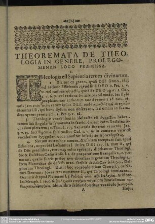 Theoremata De Theologia In Genere, Prolegomenon Loco Praemissa
