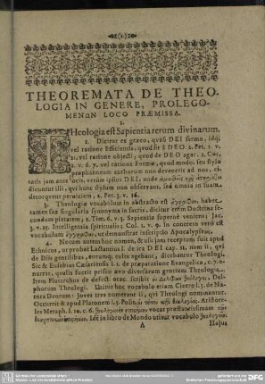 Theoremata De Theologia In Genere, Prolegomenon Loco Praemissa