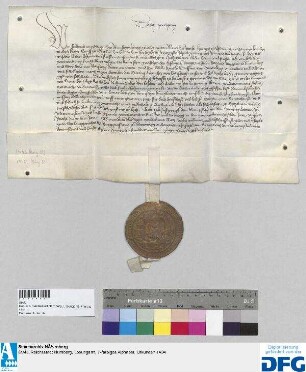 Das Landgericht des Burggraftums Nürnberg stellt ein Vidimus aus von der Kommissionsurkunde des Königs Friedrich III. für den Pfalzgrafen Johannsen Herzog von Bayern.