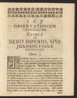 Observationum Criminalium Caput I: De Mero Imperio, Sive Iurisdictione Superiori.