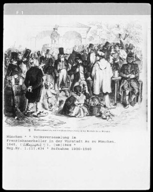 Volksversammlung im Franziskanerkeller in der Vorstadt Au zu München 1848