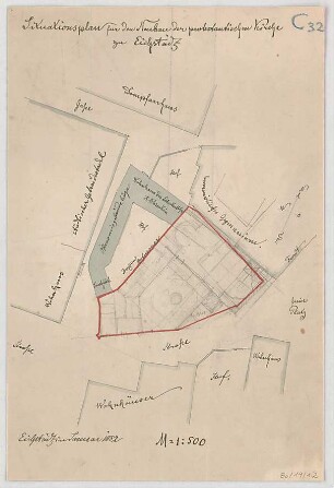 Thiersch, August ; Eichstätt (Bayern); Ev. Kirche und Pfarrhaus - Lageplan