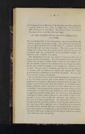 On the Constitutions of the Australian Colonies.