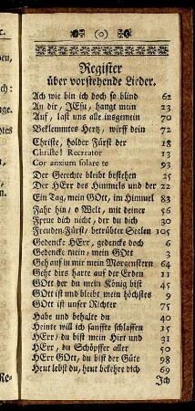 Register über vorstehende Lieder.
