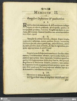 Membrum II. Rangiferi Definitione & qualitatibus