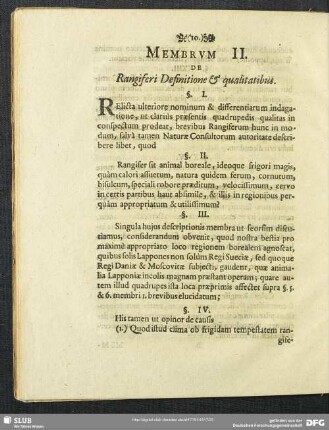 Membrum II. Rangiferi Definitione & qualitatibus