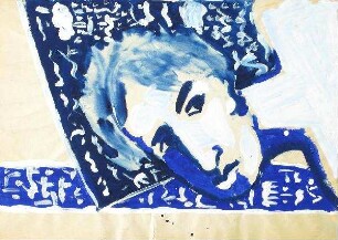 Kopfbild vor blauem Hintergrund