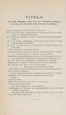 Titels van eenige belangrijke werken over onze Oostindische bezittingen ...