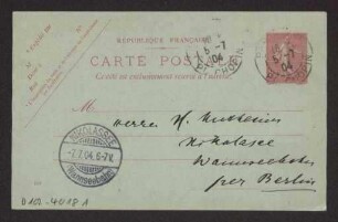 Schreiben an Hermann Muthesius (Postkarte)