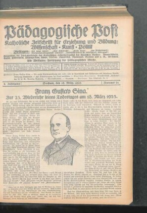 Franz Gustav Sina : zur 25. Wiederkehr seines Todestages am 18. März 1925