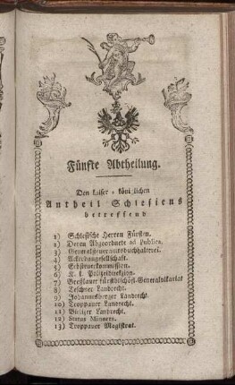 Den kaiser - königlichen Antheil Schlesiens betreffend.