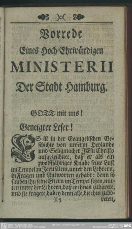 Vorrede Eines Hoch-Ehrwürdigen Ministerii Der Stadt Hamburg