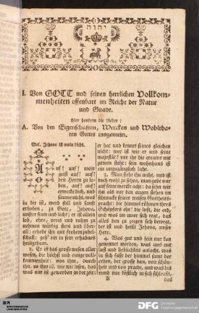 I. Von Gott und seinen herrlichen Vollkommenheiten [...].