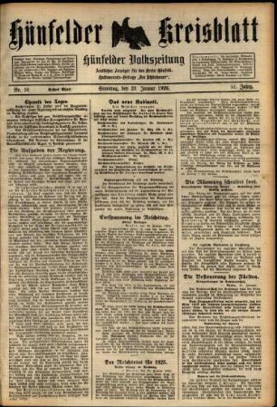 Erste Ausgabe vom Samstag, den 23. Januar 1926.