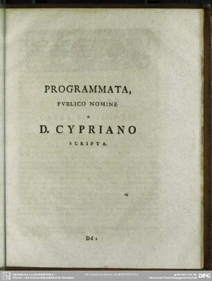 Programmata, Publico Nomine A D. Cypriano Scripta