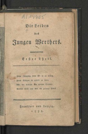 Erster Theil: Die Leiden des Jungen Werthers