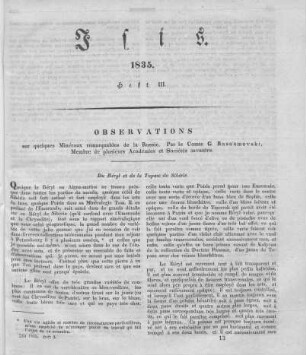 Observations sur quelques Minéraux remarquables de la Russie / par le Comte G[rigorij K.] Rasoumovski, Membre de plusieurs Académies et Sociétés savantes