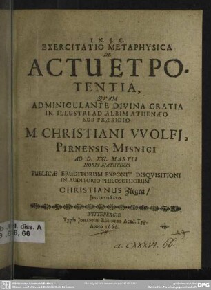 Exercitatio metaphysica de actu et potentia
