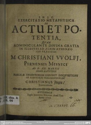 Exercitatio metaphysica de actu et potentia