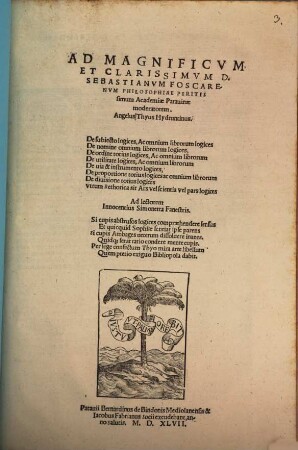 Ad ... Sebastianum Foscarenum ... De subiecto logices etc. etc.