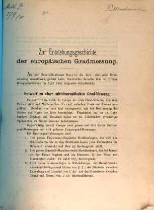Zur Entstehungsgeschichte der europäischen Gradmessung