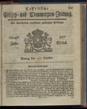 42tes Stueck, Montag den 15ten October 1804