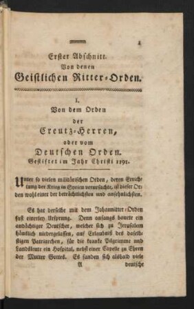 Erster Abschnitt. Von denen Geistlichen Ritter-Orden.