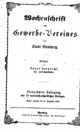 Wochenschrift des Gewerbe-Vereins Bamberg. 17. 1868