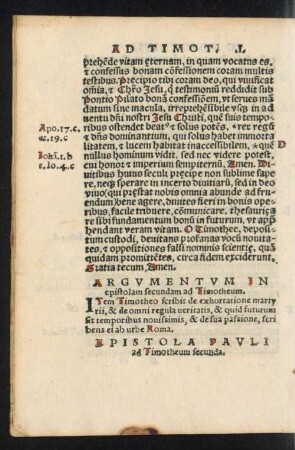 Argumentum In epistolam secundam ad Timotheum.
