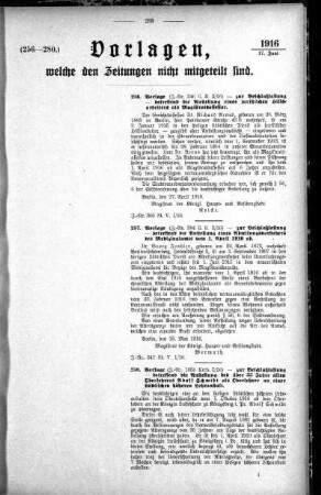 Anlage: (256-280), Vorlagen, welche den Zeitungen nicht mitgeteilt sind, 17. Juni 1916