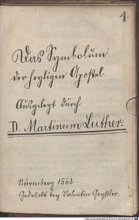 Das Symbolum der heyligen Apostel